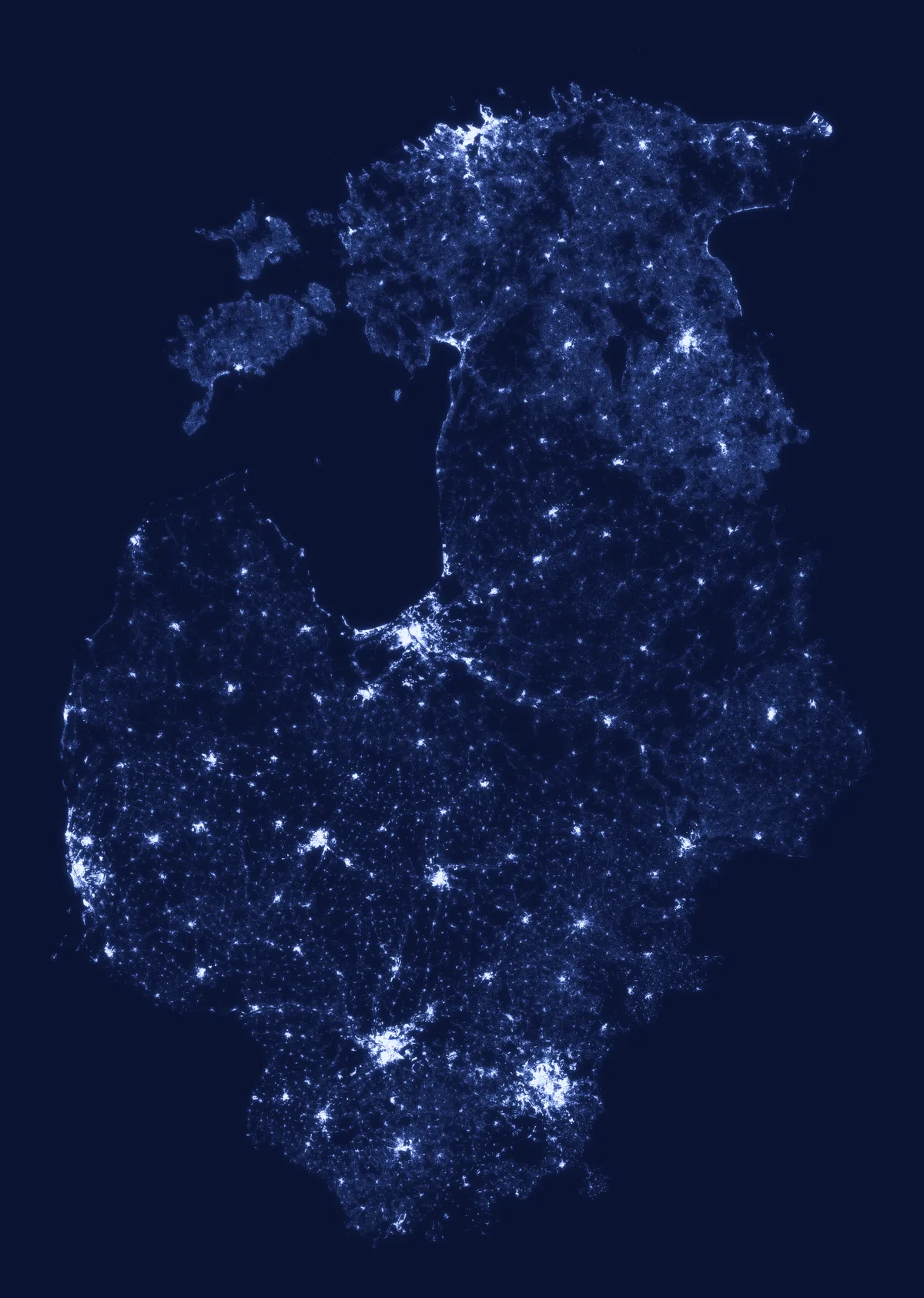 Eesti, Läti ja Leedu aadressid helepunktidena tumedal taustal