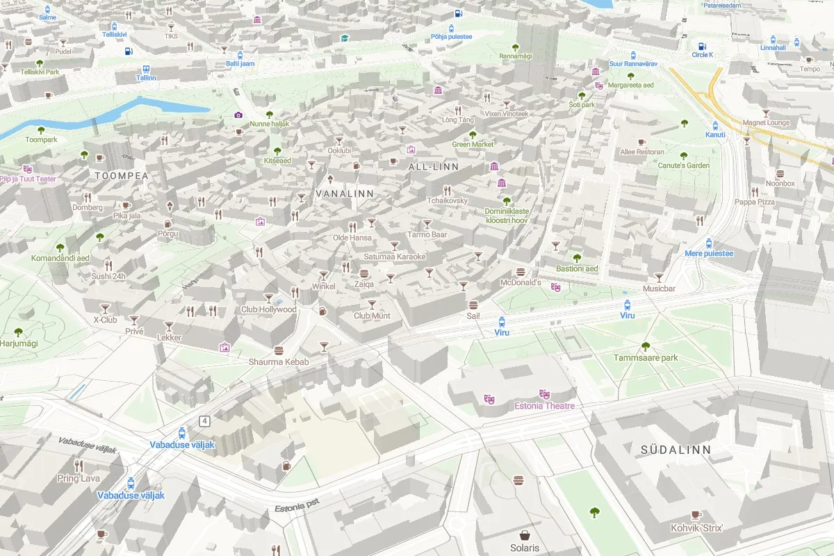 Elemrooti vektorkaart Tallinna vanalinnast 3D-vaates